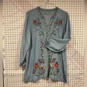 Coldwater Creek Blue Embellished 3/4 Sleeve Tunic size L